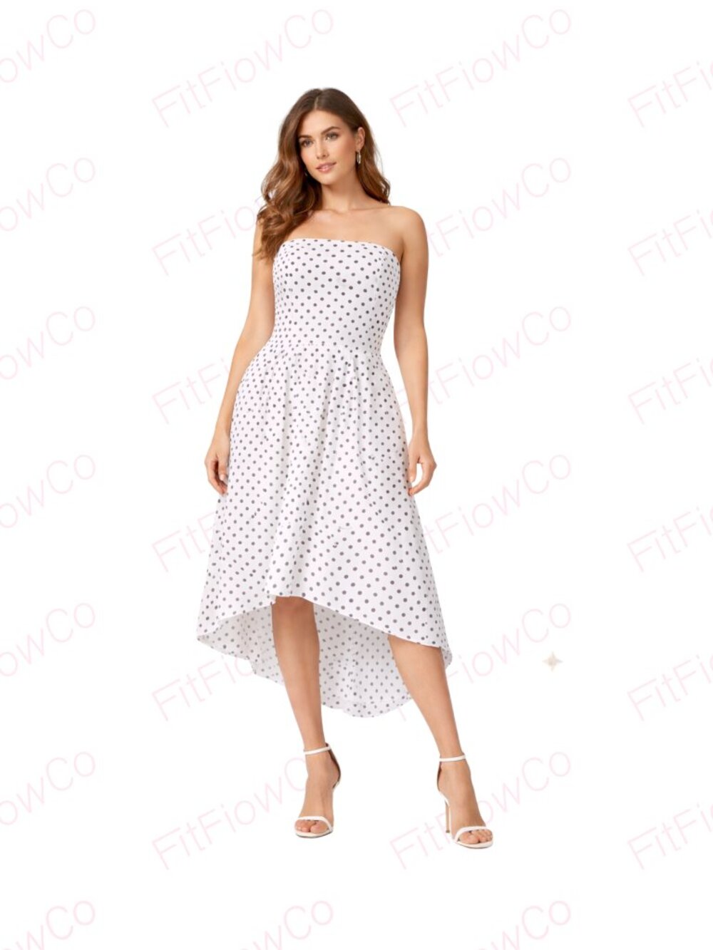 White House Black Market Polka Dot Strapless High-Low Dress  Size 14  EUC